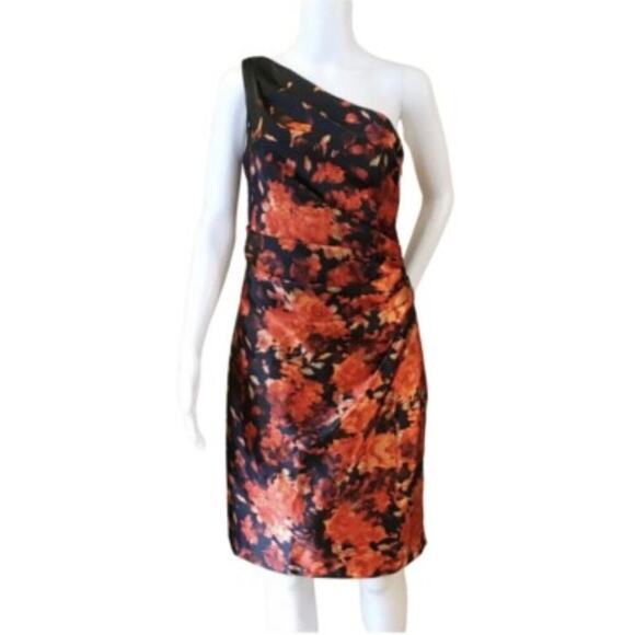 Maggy London Women's Satin Black Floral One Shoulder Dress Size 4 - Picture 1 of 5